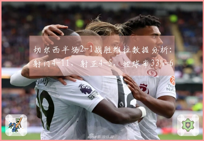 切尔西半场2-1战胜维拉数据分析：射门4-11，射正4-5，控球率33%-67%